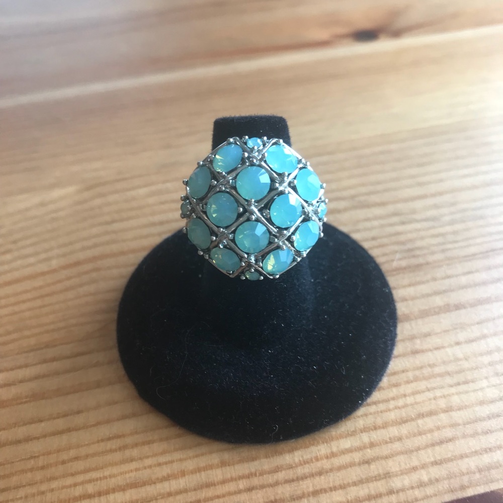 Fun Ring with Iridescent Aqua stones.